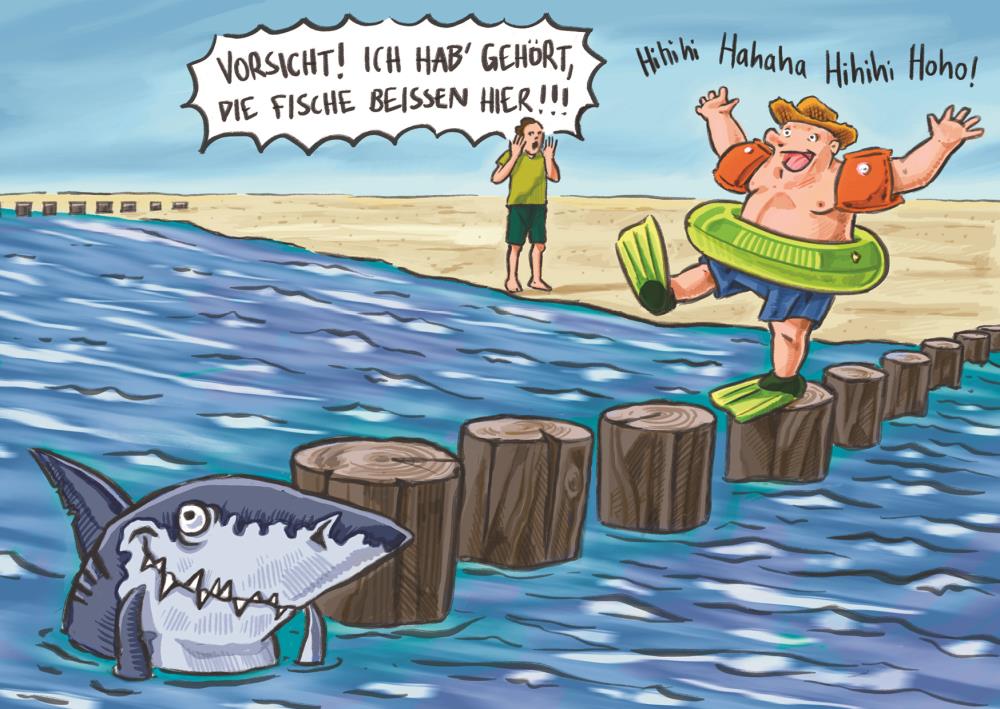 25027014 - Postkarte Küsten Cartoons "Fische die beißen"