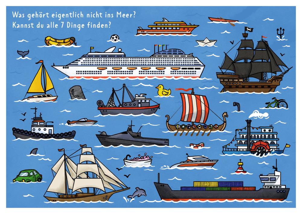25027033 - Postkarte Küsten Cartoons "Wimmelbild-Schiffe"