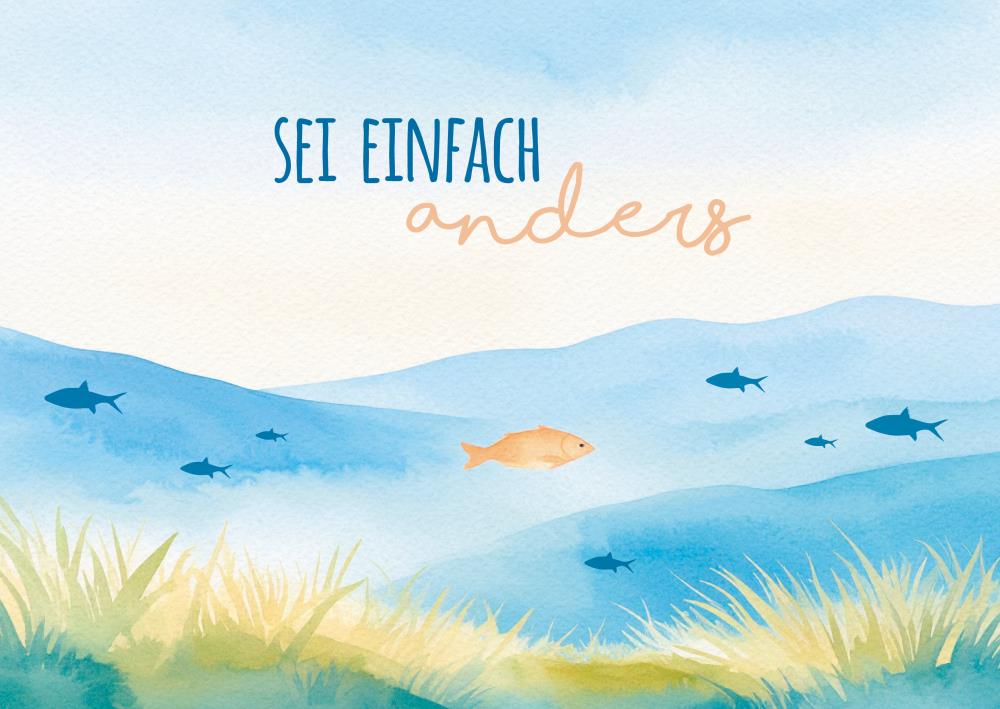 25035001 - Postkarte Aquarell blau "Sei anders"