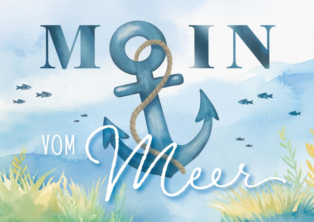 25035002 - Postkarte Aquarell blau "Moin Anker"