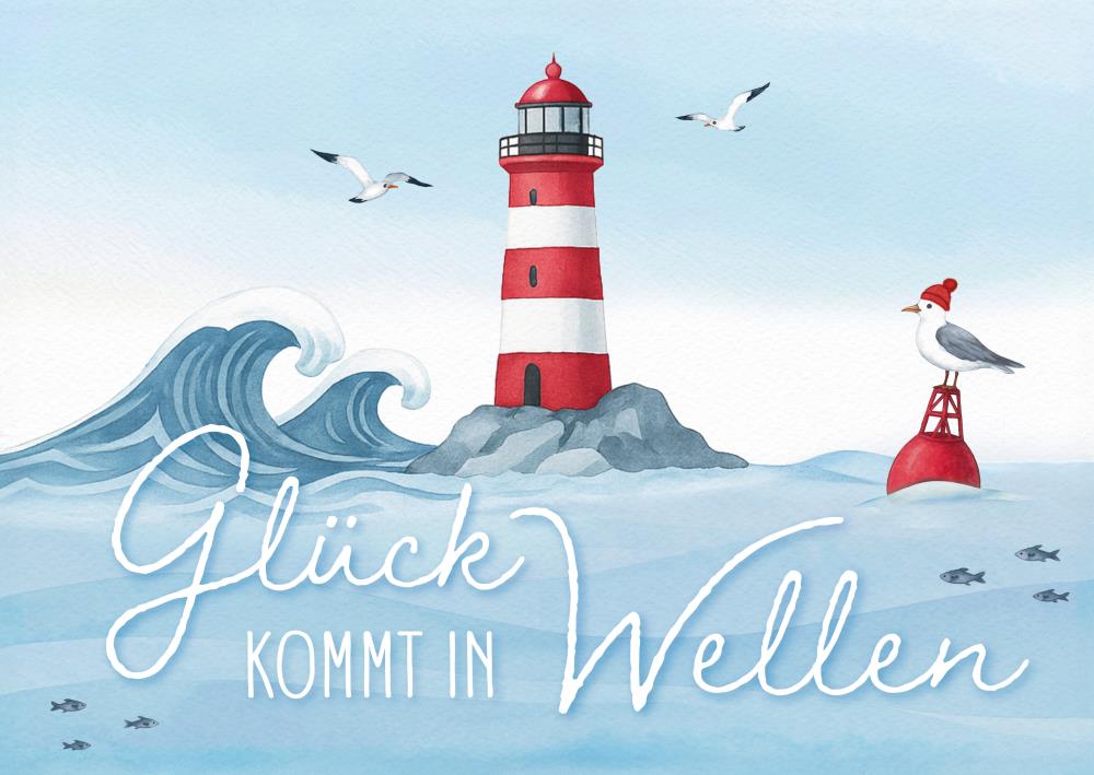 25035005 - Postkarte Aquarell blau "Wellen"