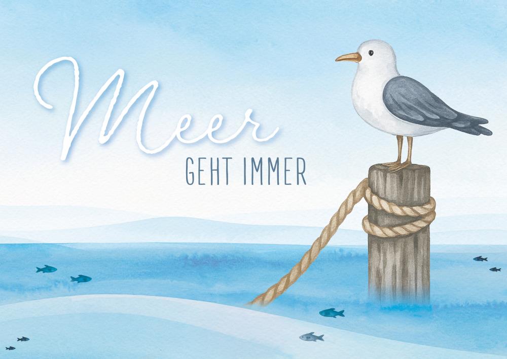 25035006 - Postkarte Aquarell blau "Möwe"