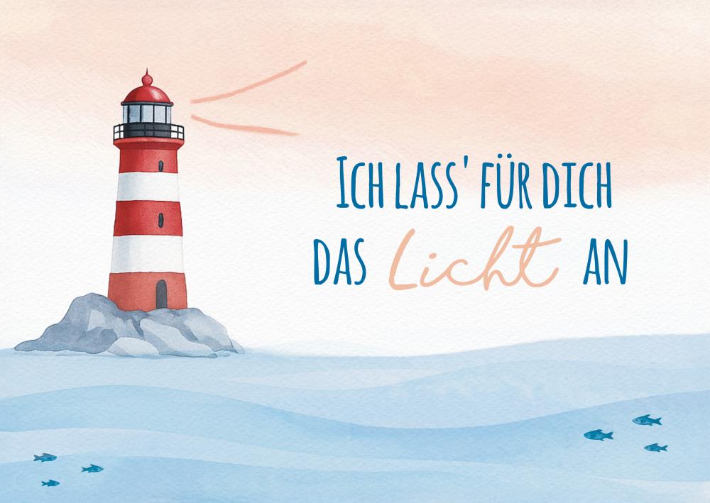 25035007 - Postkarte Aquarell blau "Leuchtturm"