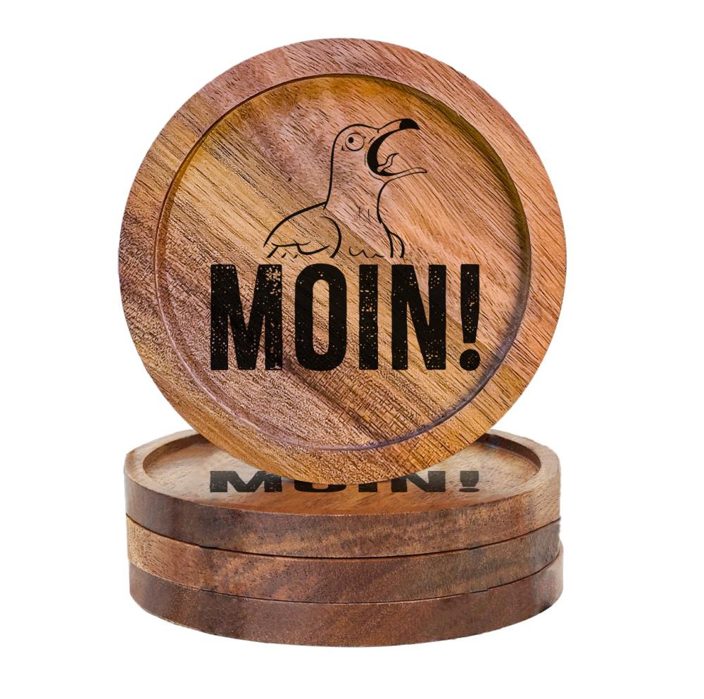 610003 - Untersetzer Holz rund "Moin"