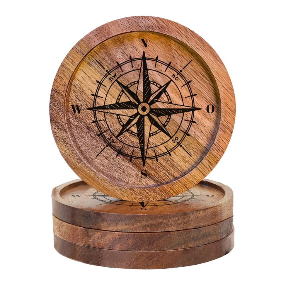 610007 - Untersetzer Holz rund "Kompass"
