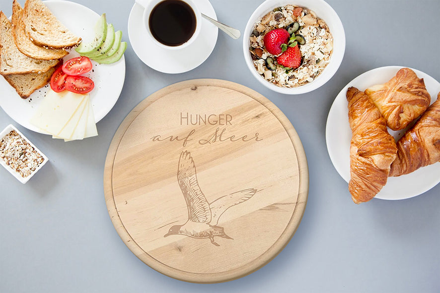 Holzbrettchen rund "Hunger auf Meer"