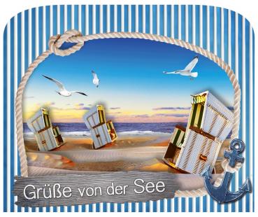 0611 - 3D Grußkarte Küste Strandkorb