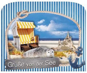 0614 - 3D Grußkarte Küste Strandkorb