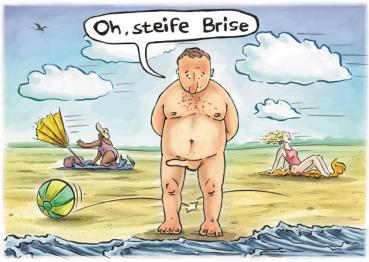 25027001 - Postkarte Küsten Cartoons "Steife Brise"