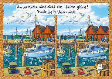 25027019 - Postkarte Küsten Cartoons "Wimmelbild - Hafen"