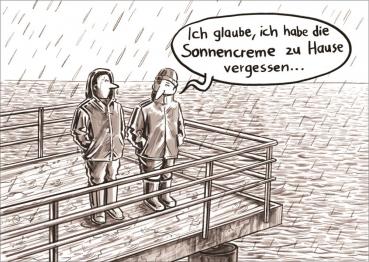 25027025 - Postkarte Küsten Cartoons "Sonnencreme vergessen"