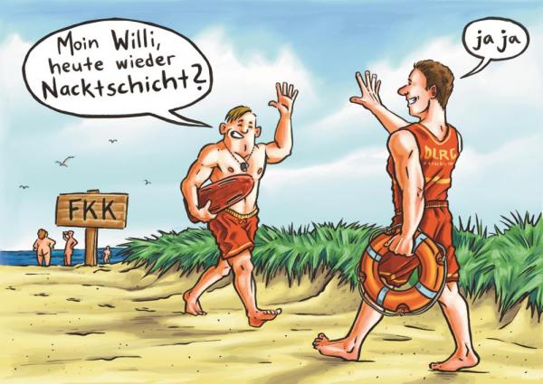 25027002 - Postkarte Küsten Cartoons "Nacktschicht"