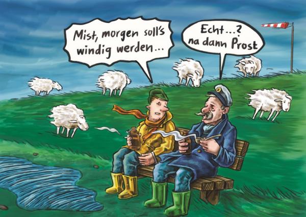 25027015 - Postkarte Küsten Cartoons "Morgen wird´s windig"